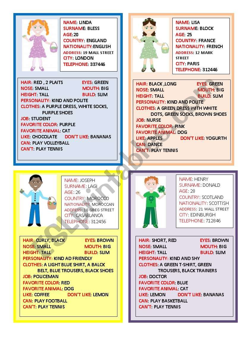 SPEAKING CARDS  2 PART worksheet