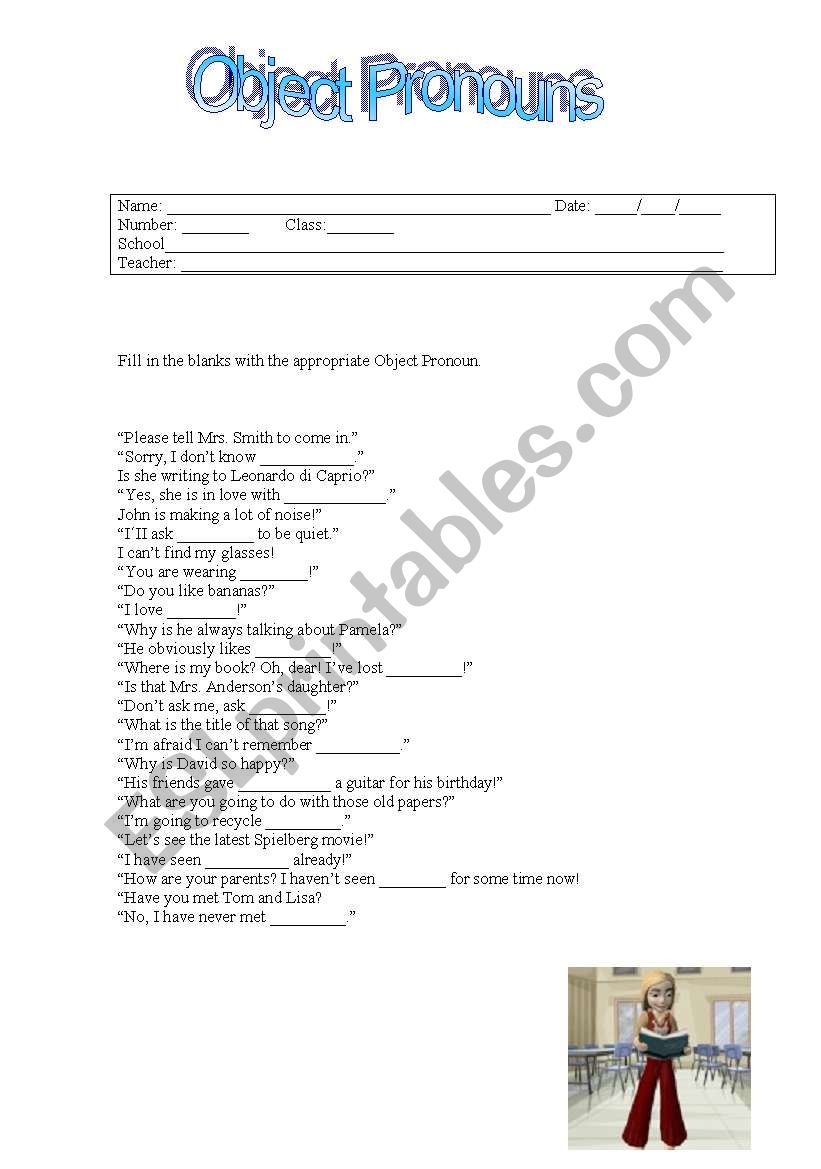 Object pronouns worksheet