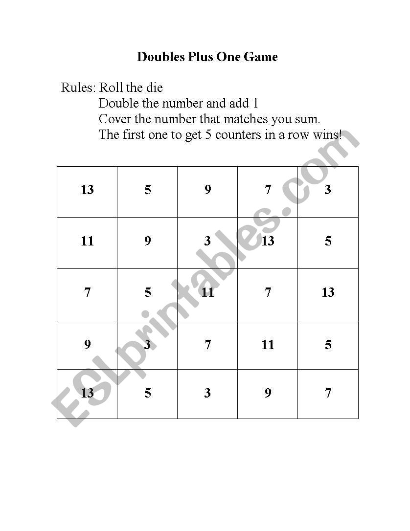 English worksheets: Doubles Plus One Game Pertaining To Doubles Plus One Worksheet