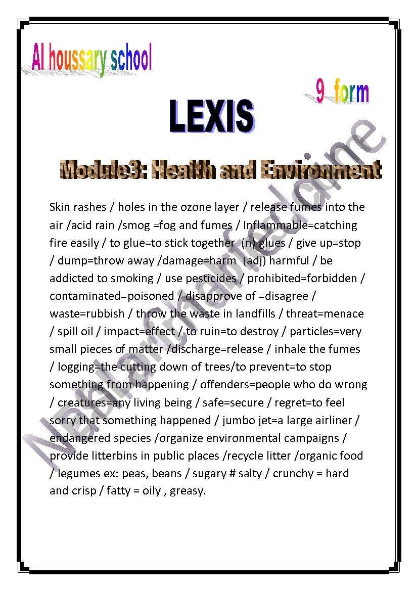 lexis of module 3  9th form worksheet