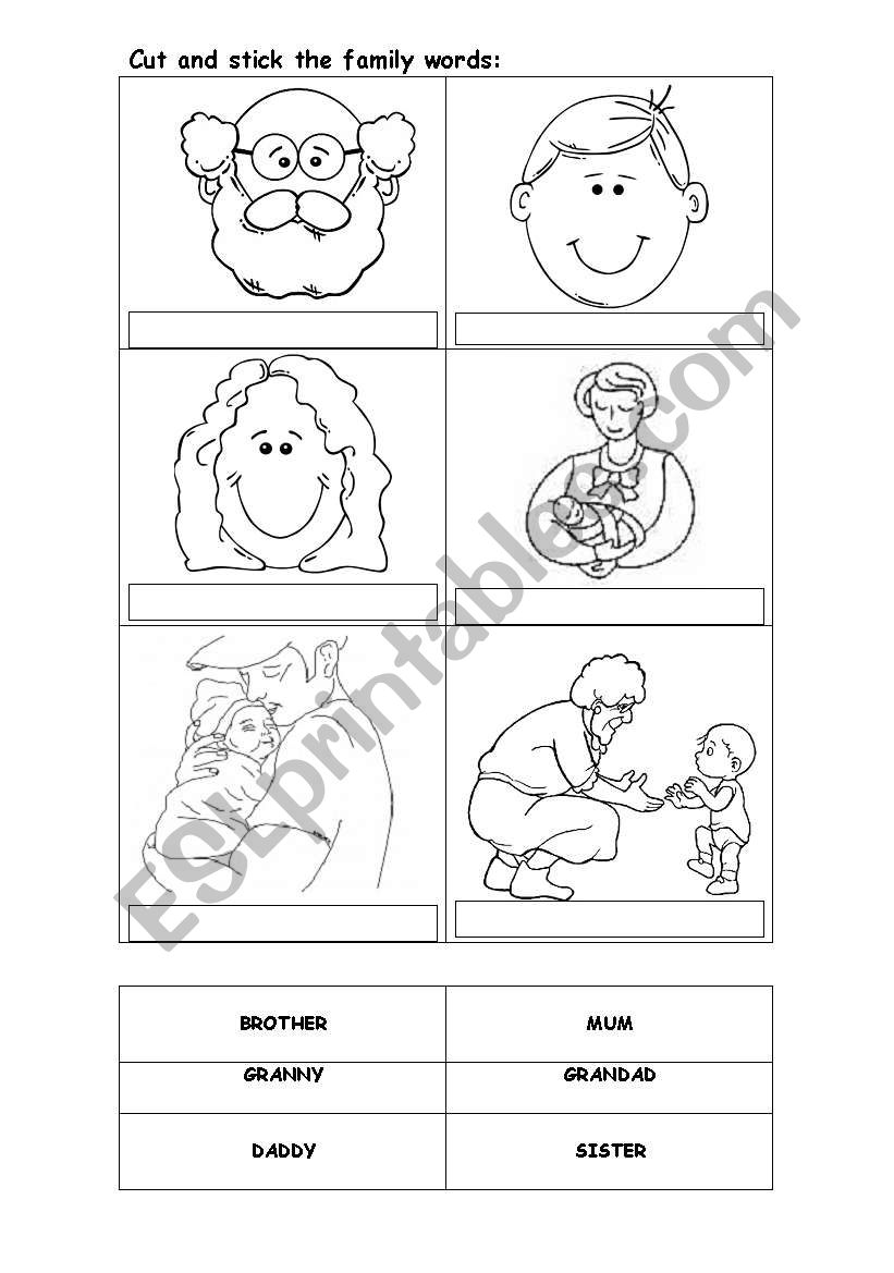 FAMILY WORDS cut and stick worksheet