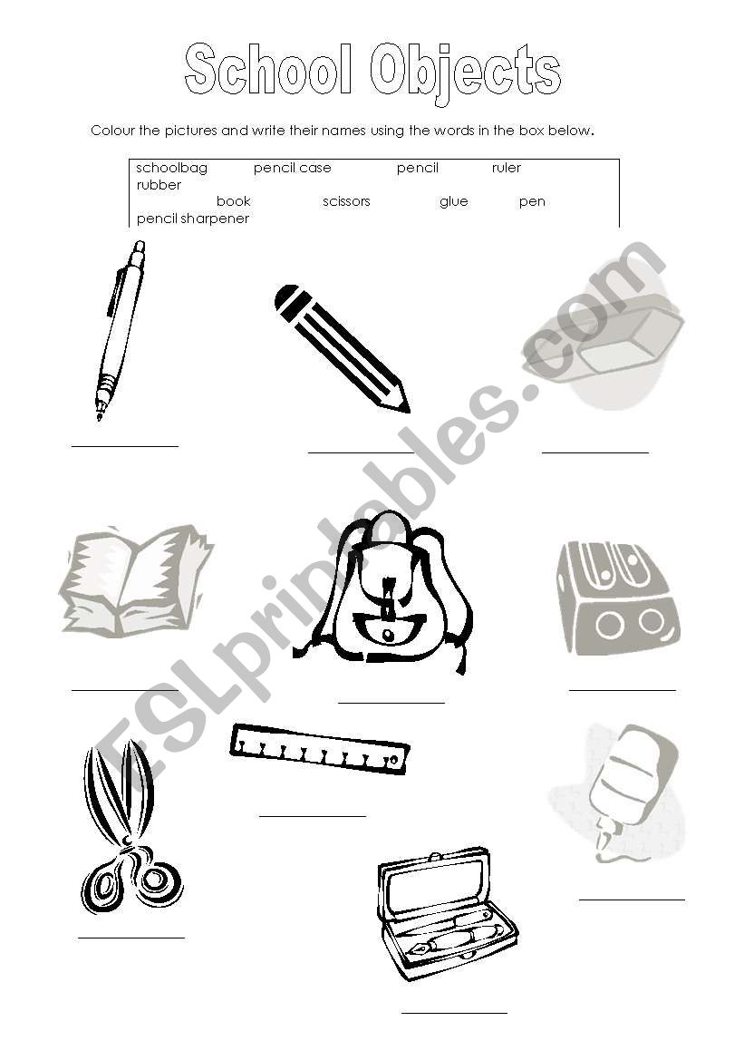 school objects worksheet