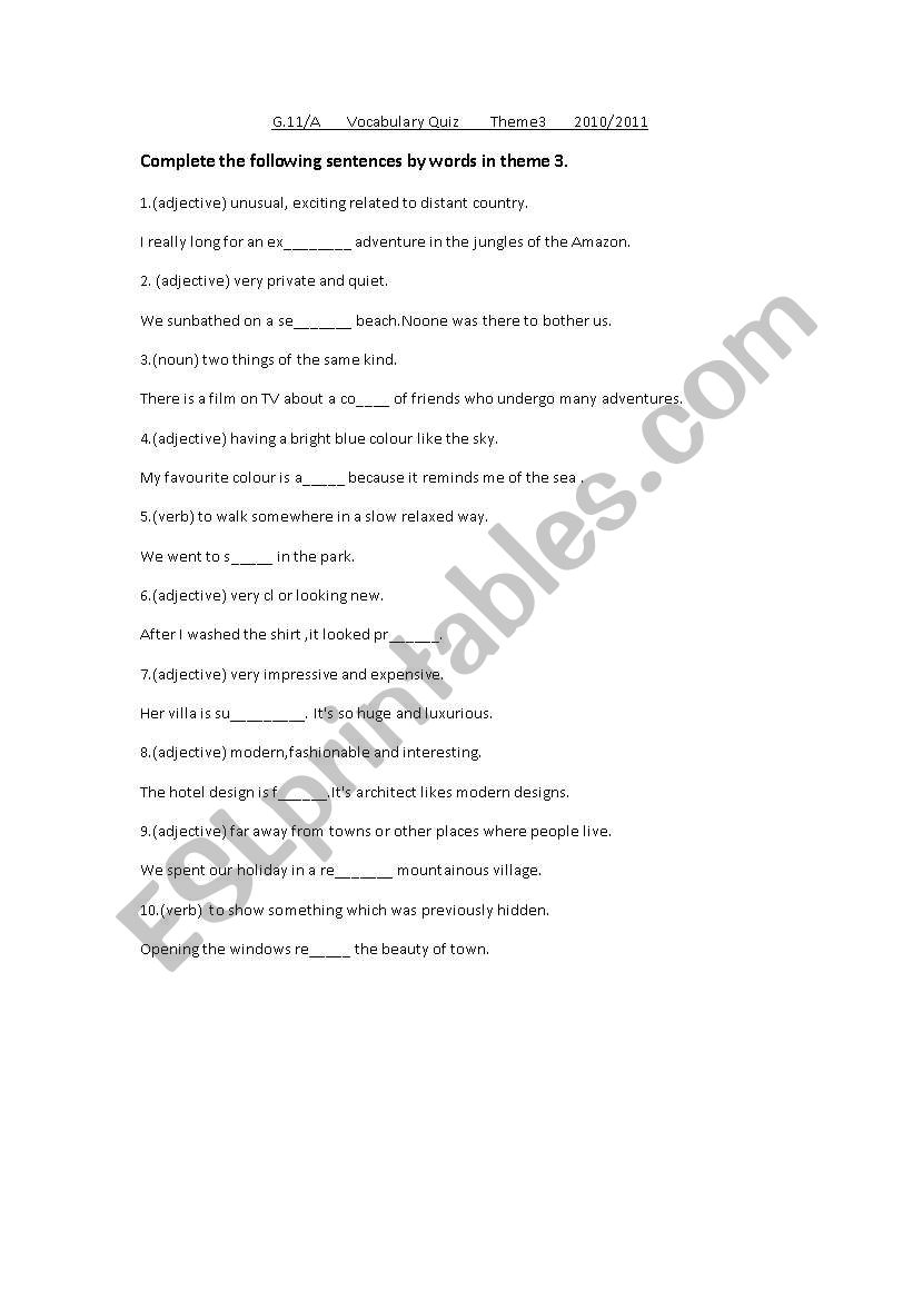 vocabulary worksheet