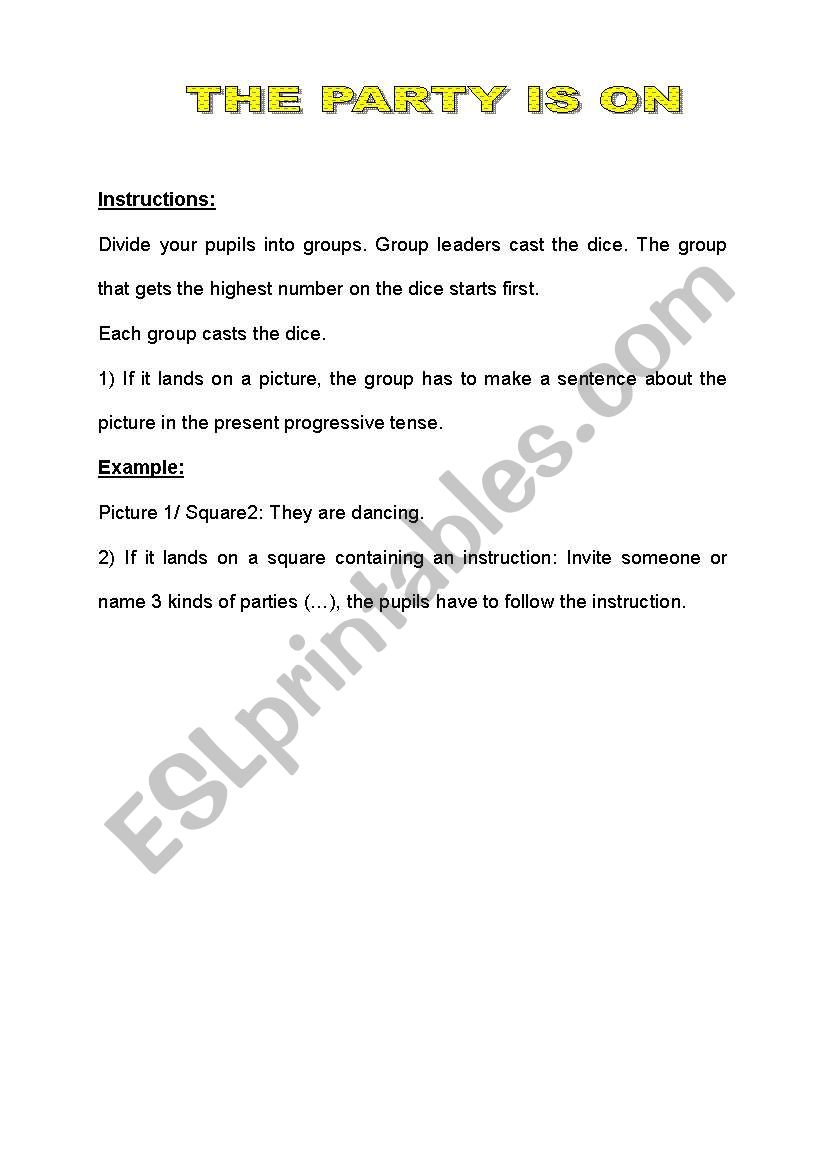 party project worksheet