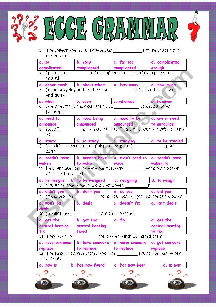 ecce grammar worksheet