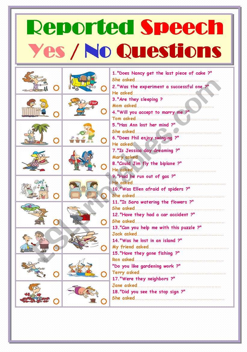 reported speech practice worksheet