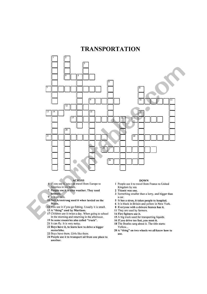 Transportation worksheet