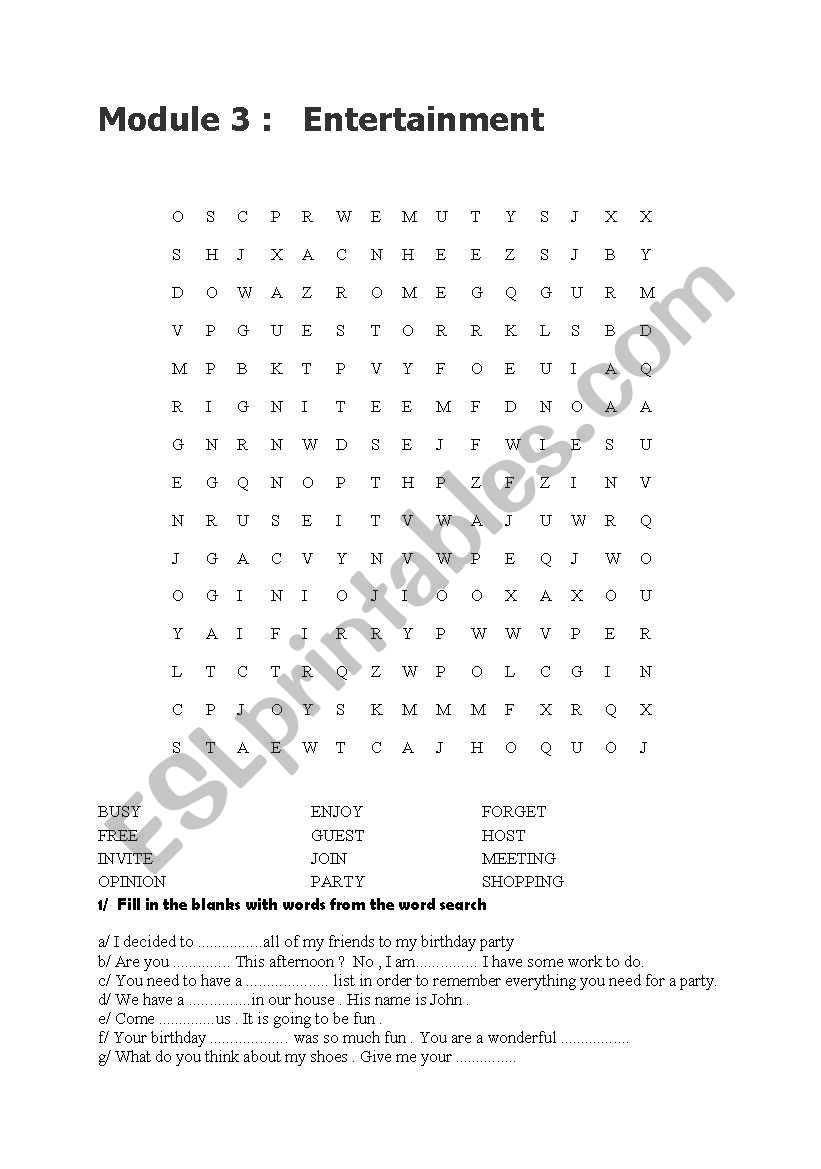 party theme ( games and word search )