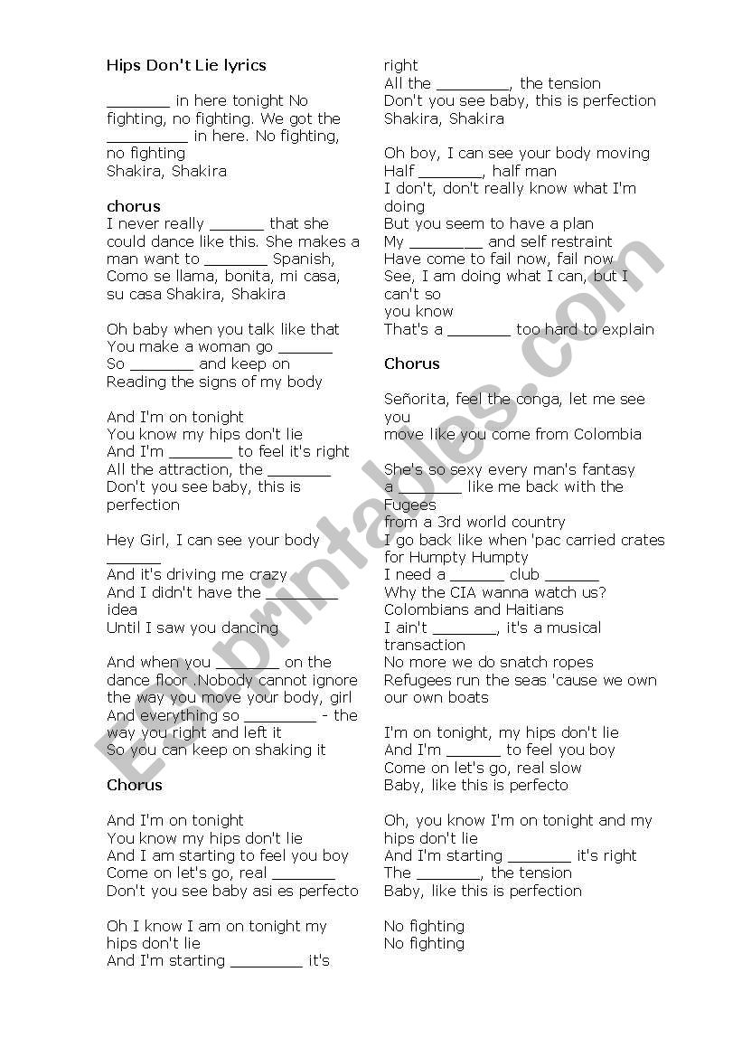 Song for advanced learners worksheet