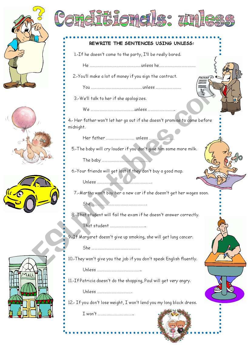 CONDITIONAL SENTENCES: UNLESS worksheet