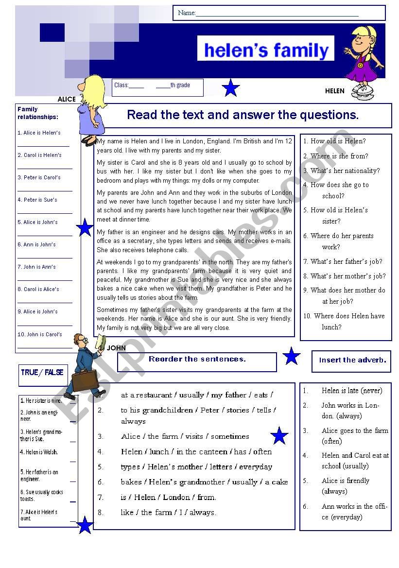 Helens family (23.01.12) worksheet