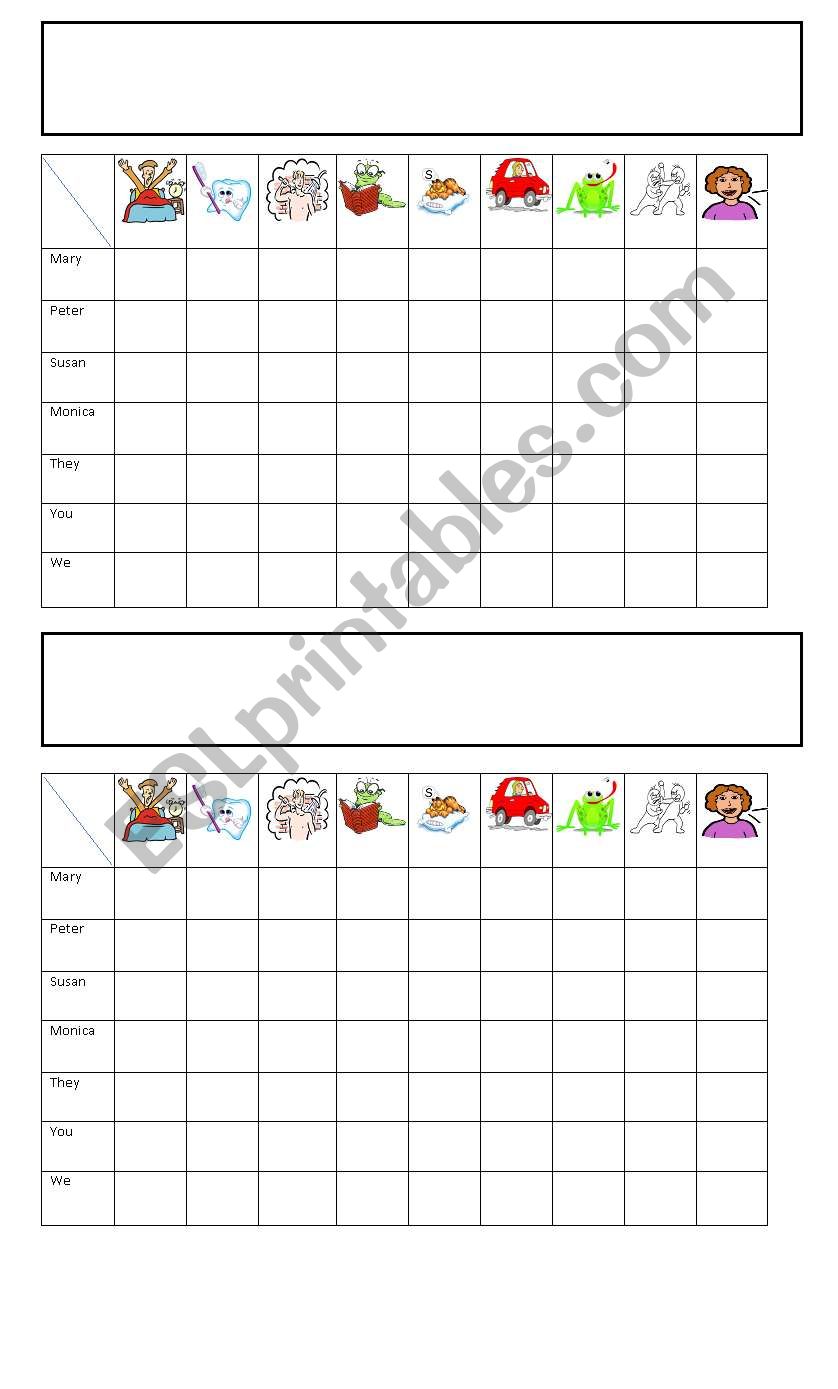 Simple Present Battleship worksheet