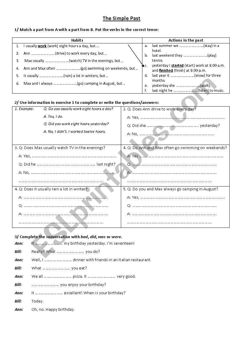 Simple past worksheet