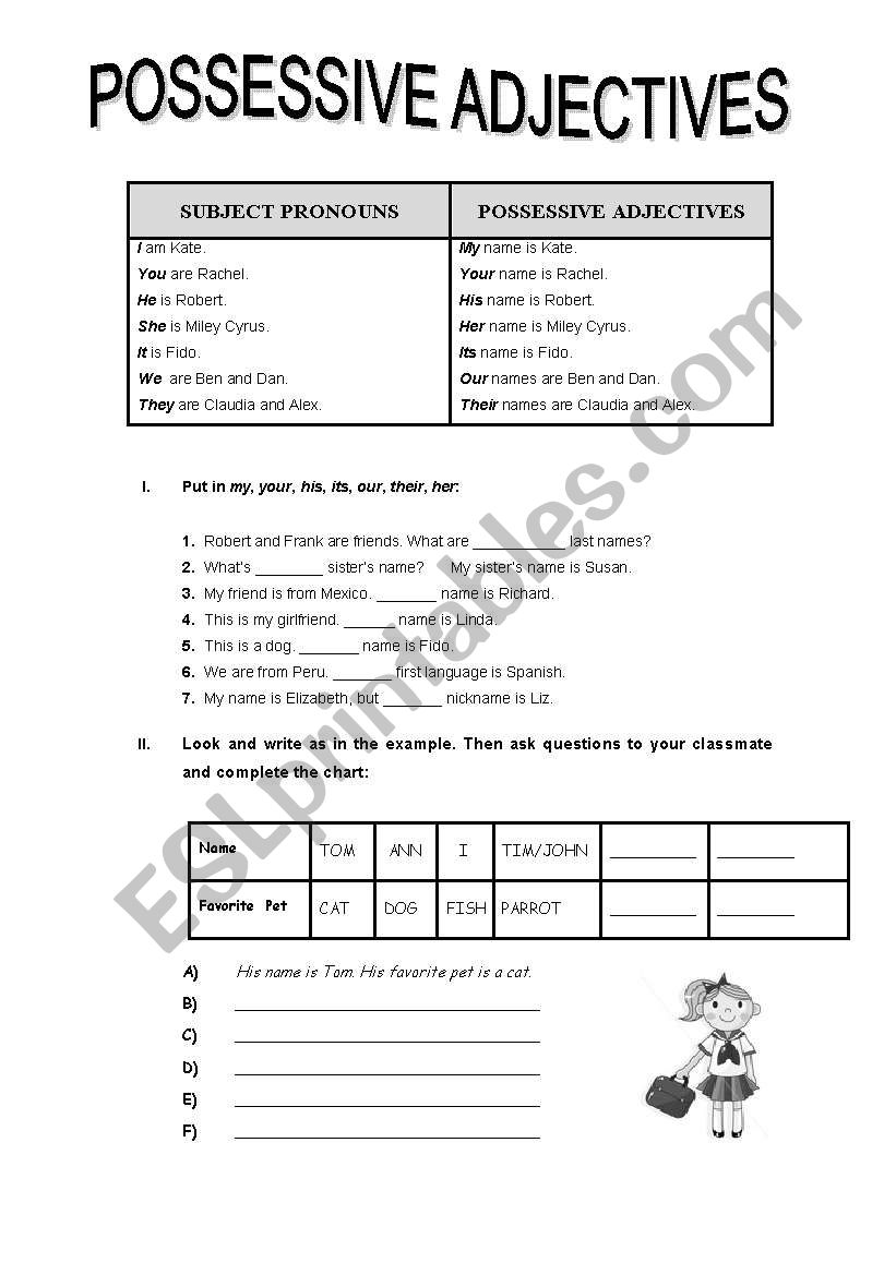 POSSESSIVE ADJECTIVES worksheet