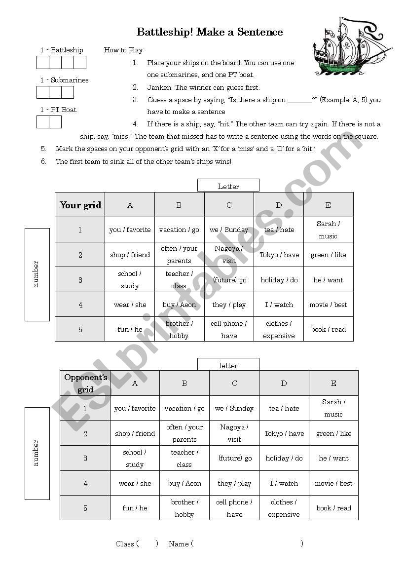 Battleship Make a sentence (intermediate)