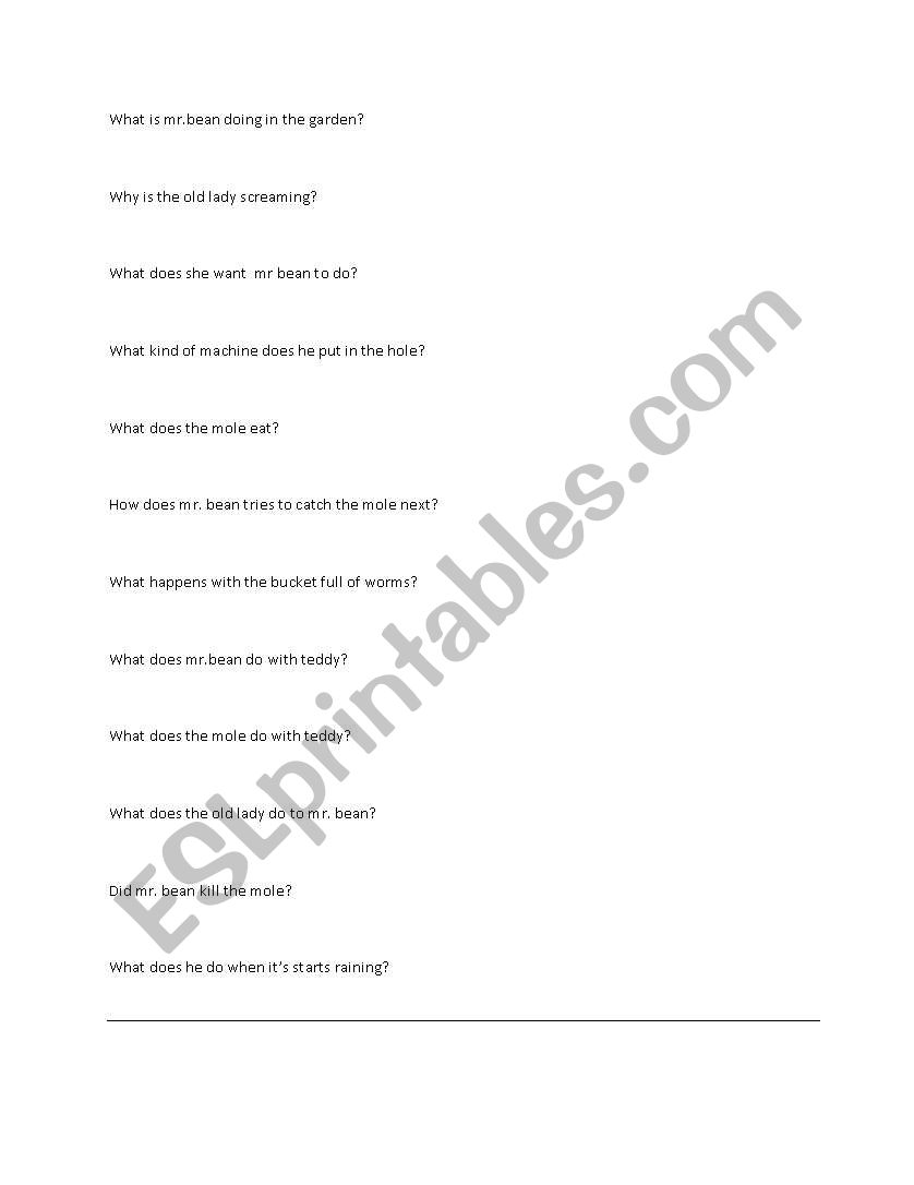 mr bean cartoon mole worksheet