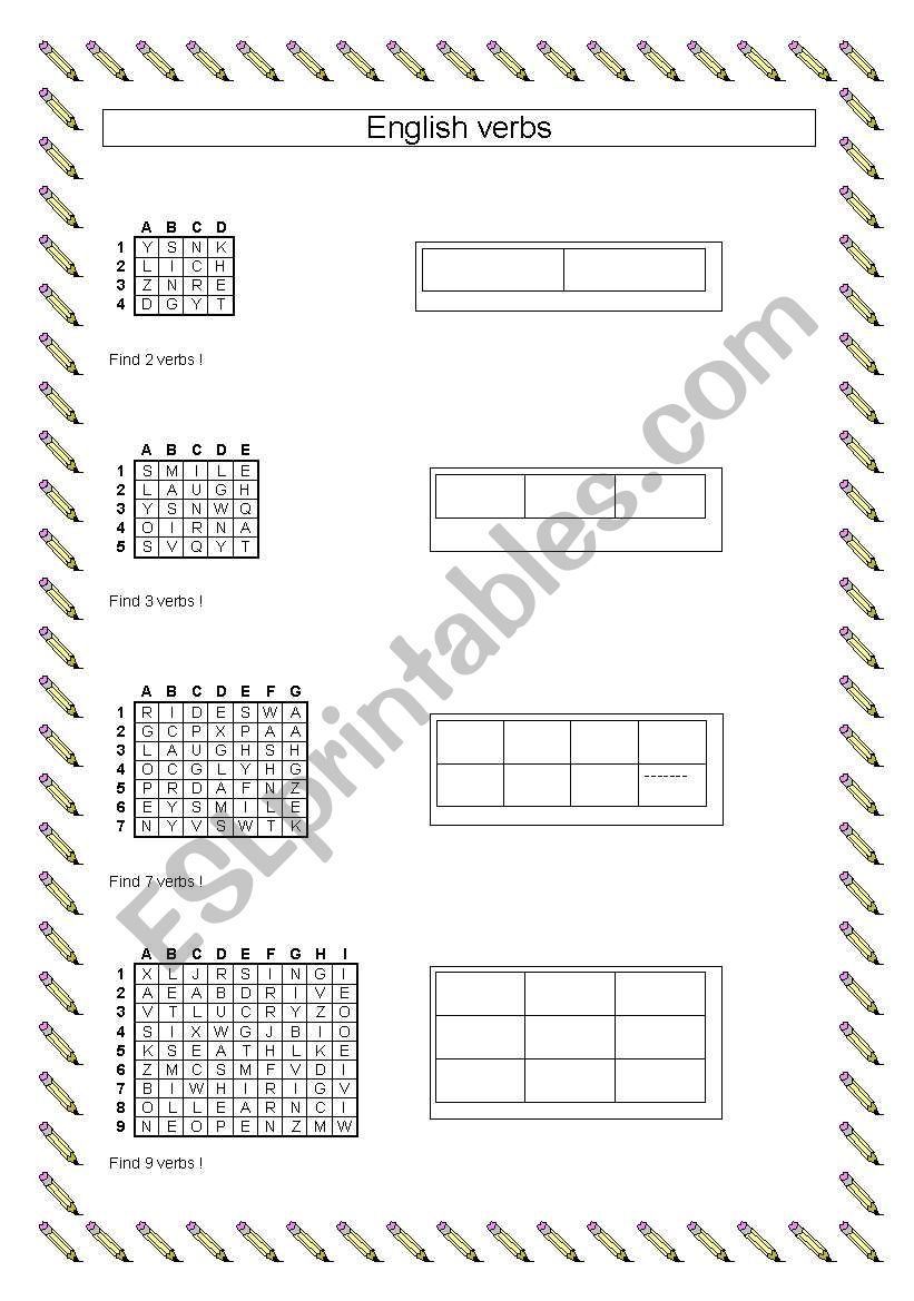 Find the verbs worksheet
