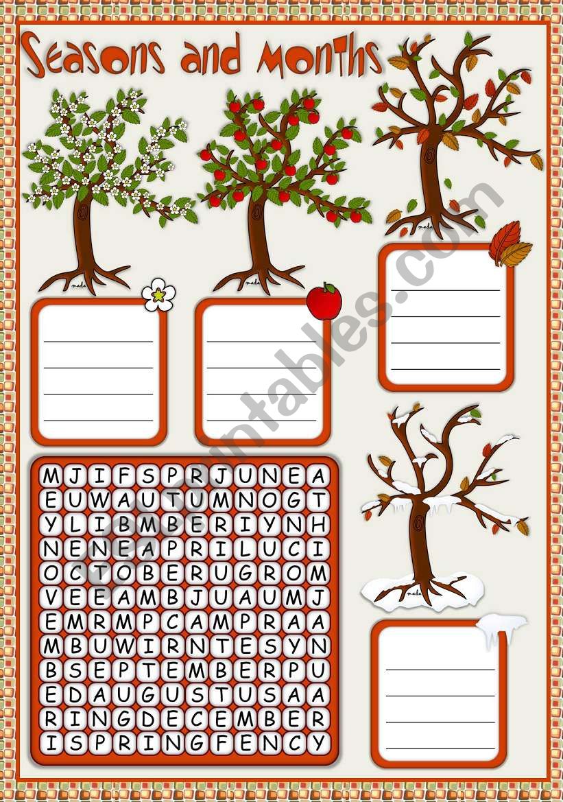 Seasons and months - WORDSEARCH