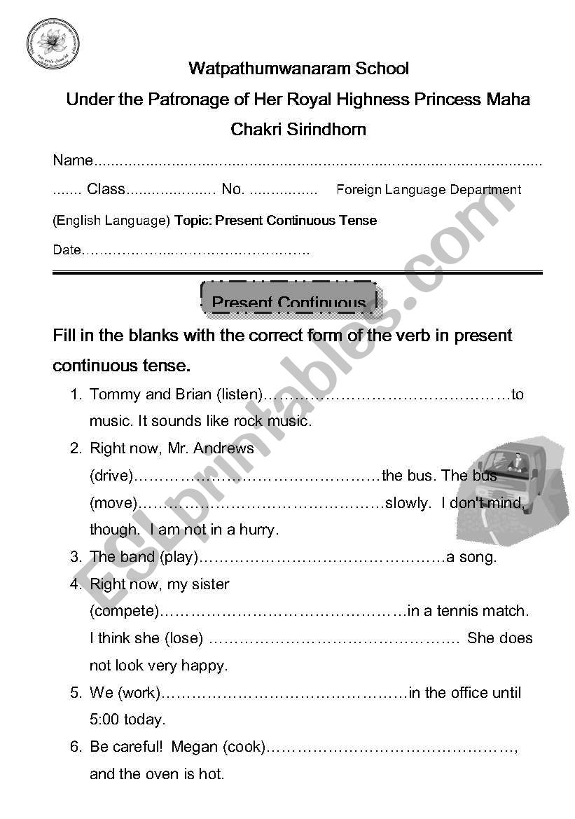 Present Continuous Tense worksheet