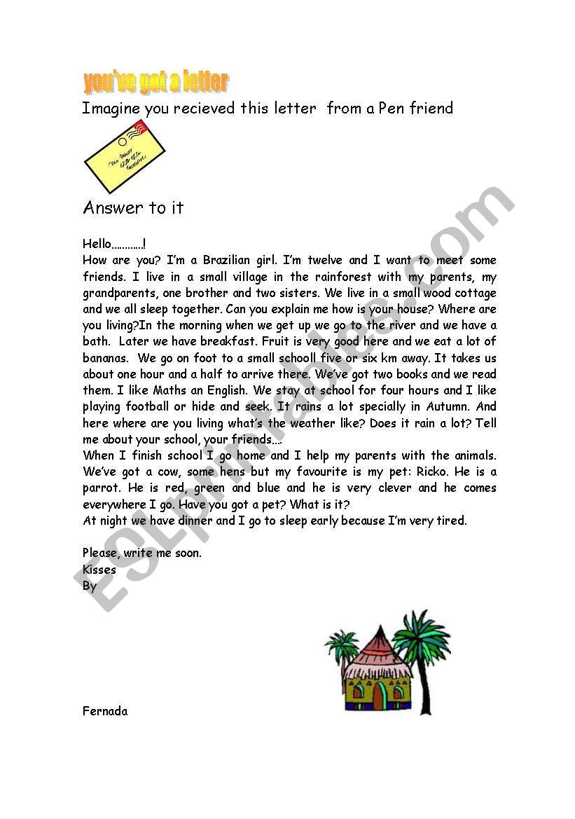 a letter from  a pen friend worksheet