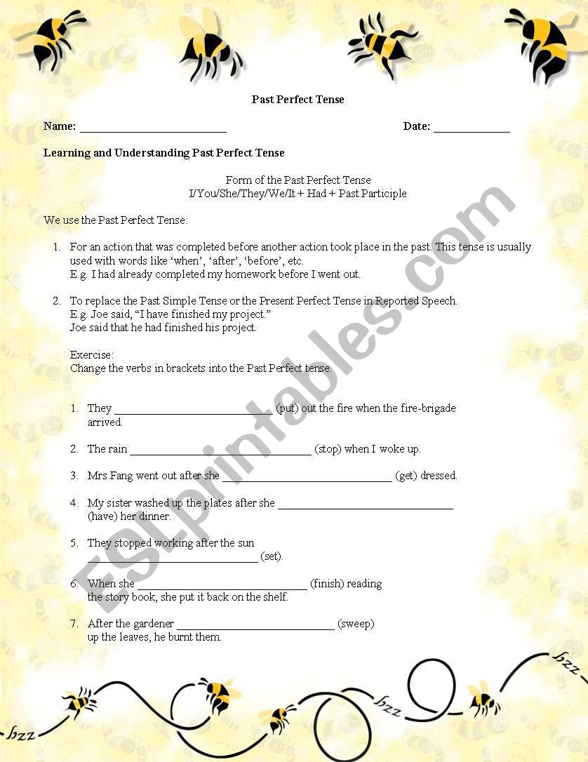 Past Perfect Tense worksheet