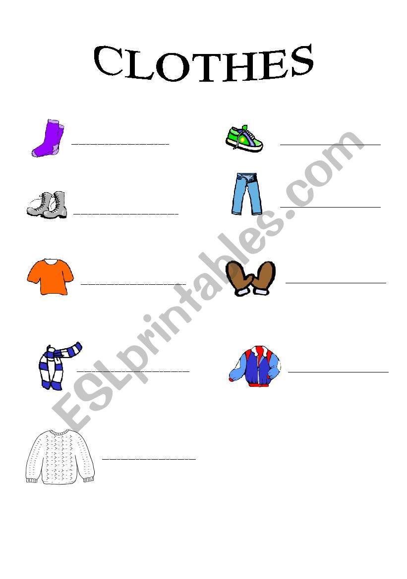  Clothes worksheet