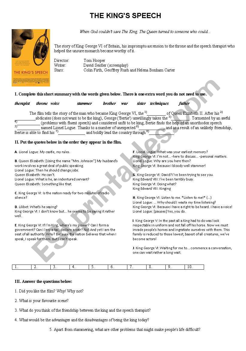 THE KINGÂ´S SPEECH - film activities