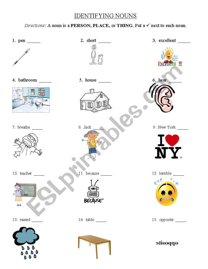 Identifying Nouns worksheet