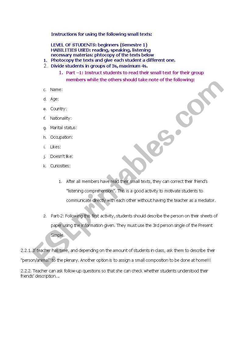 small texts worksheet