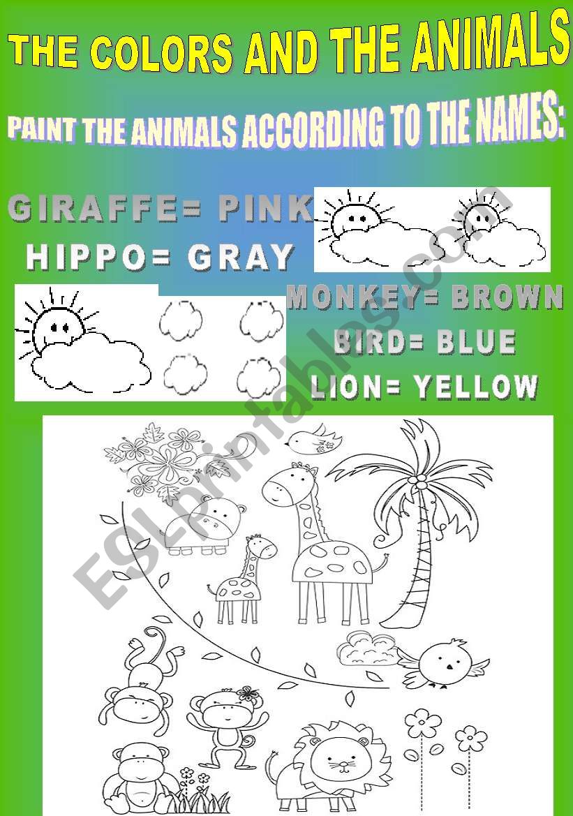 THE COLORS AND THE ANIMALS worksheet
