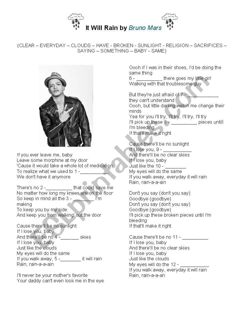 It will rain - Bruno Mars worksheet