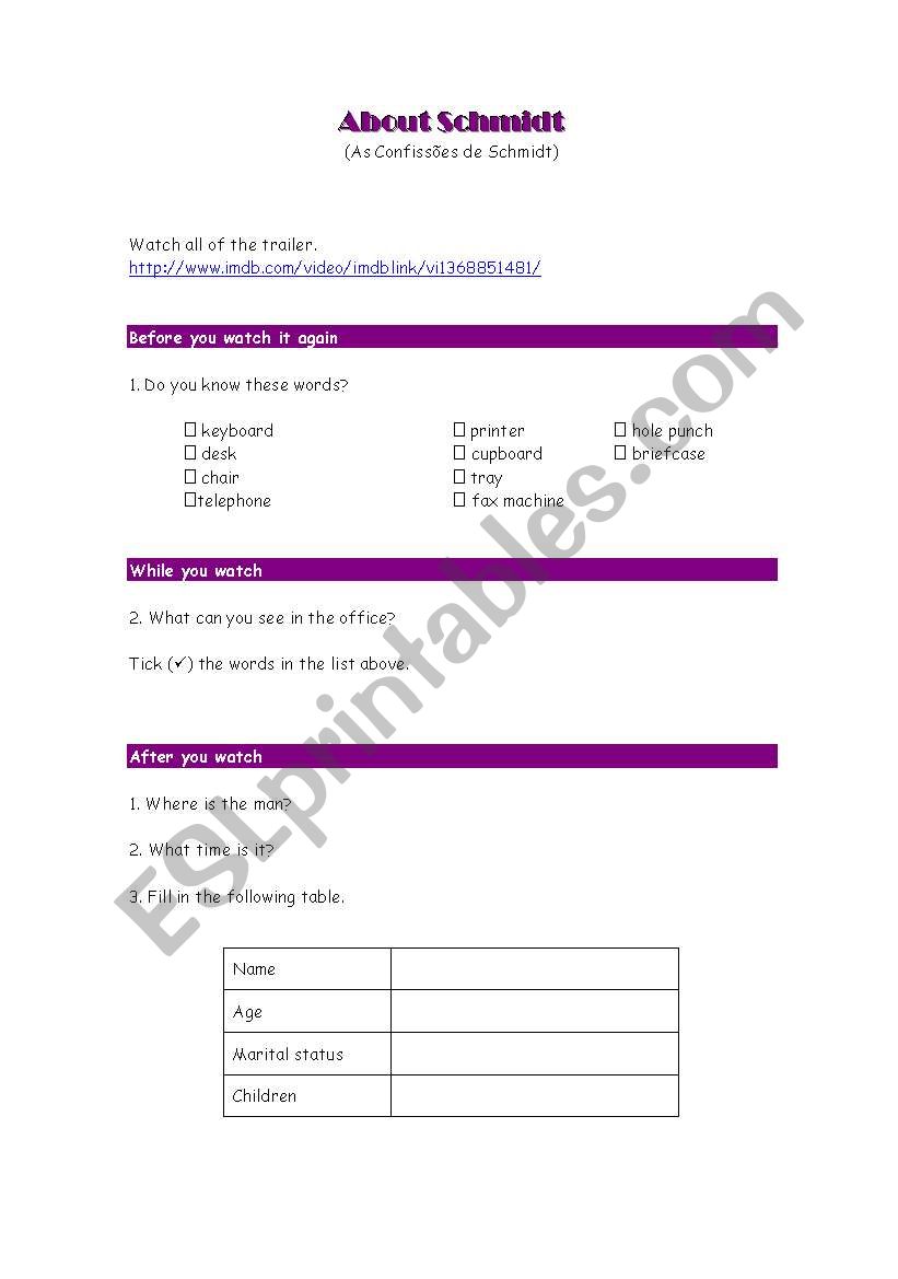 About Schmidt worksheet