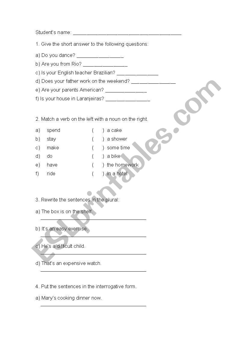 Mixed exercises worksheet