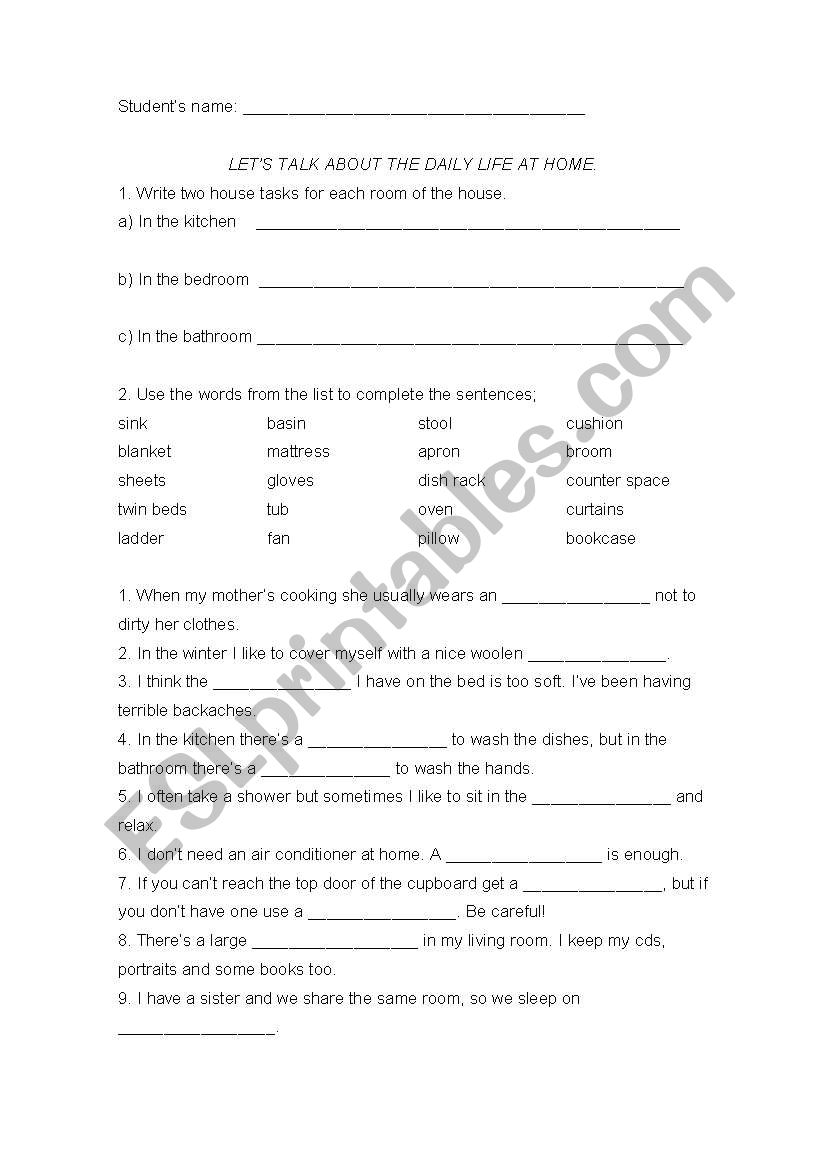 Vocabulary worksheet