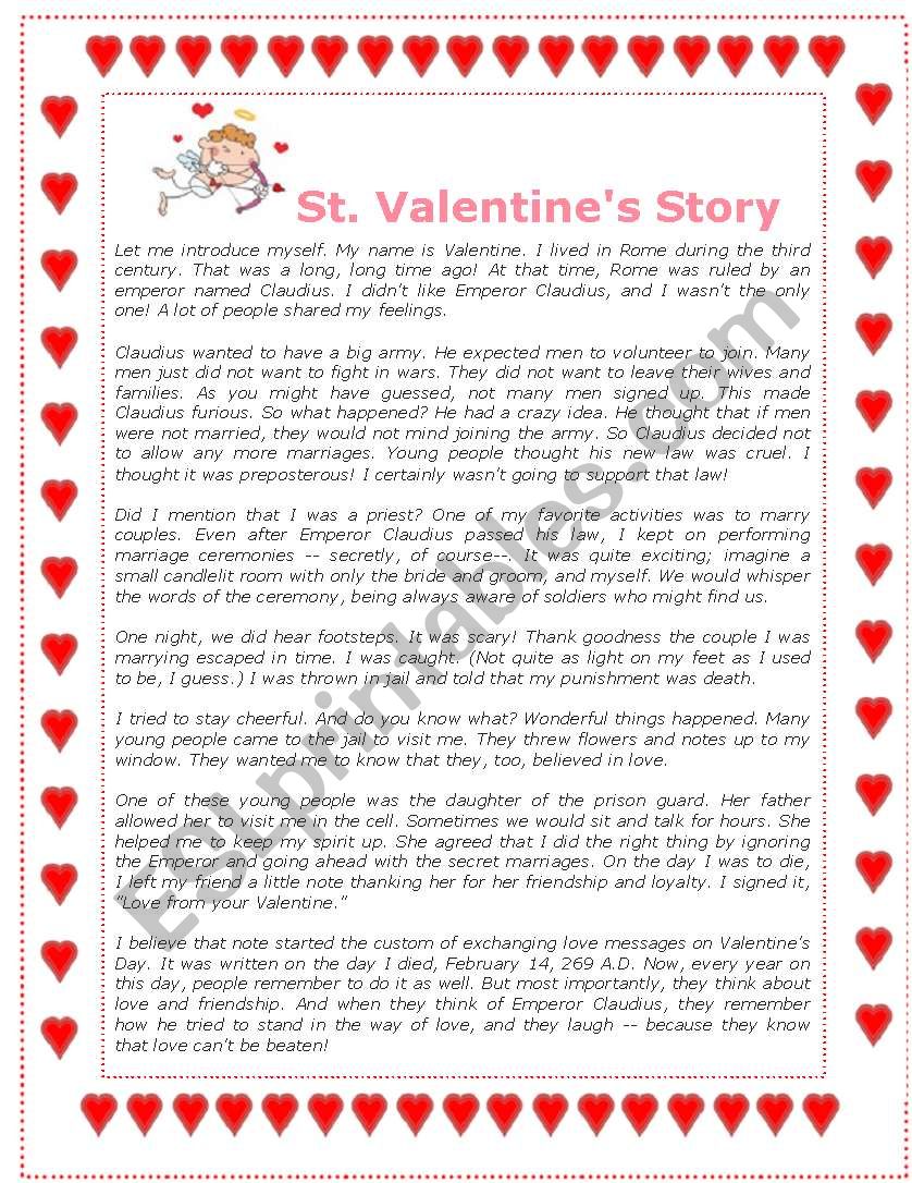 Valentines Story  worksheet