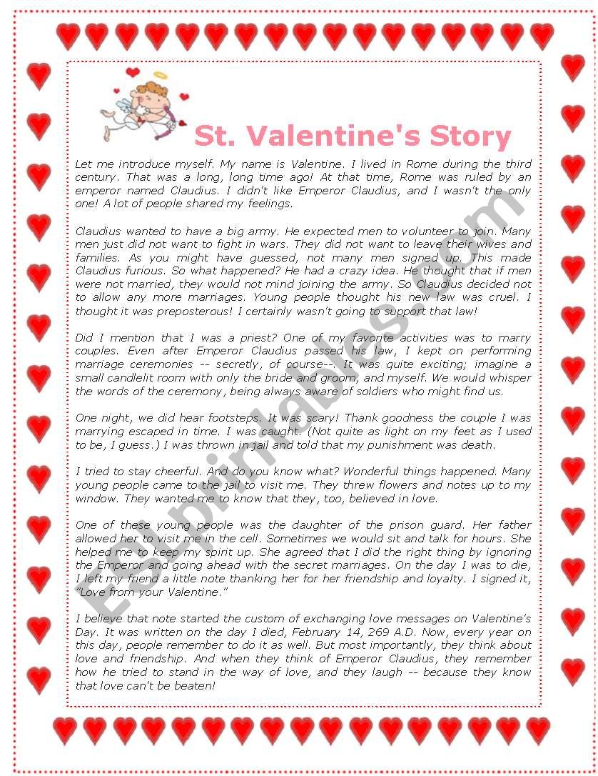 Valentine´s Story ESL worksheet by ariana07307