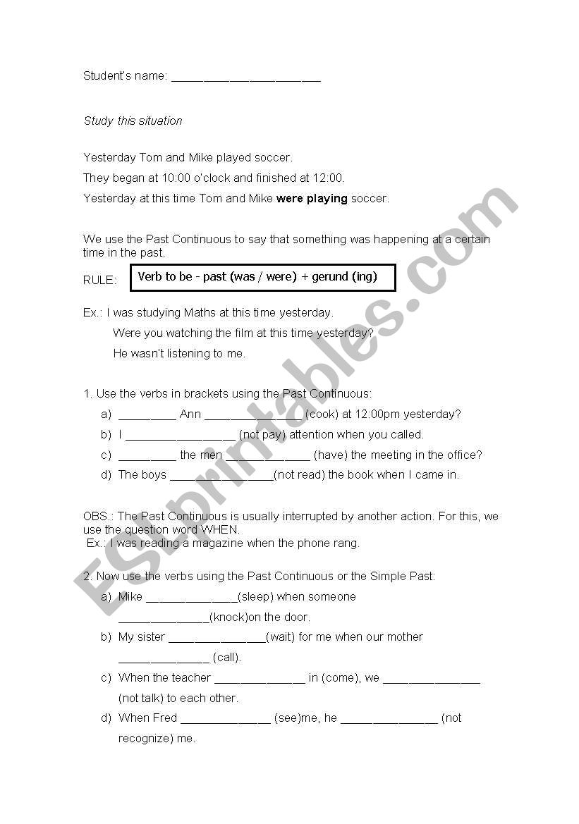 Past Continuous worksheet