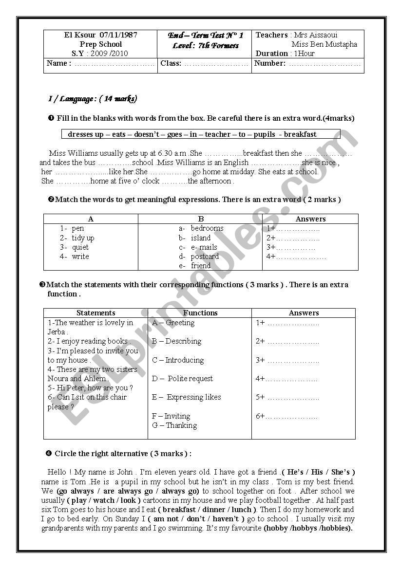 7TH FORM worksheet