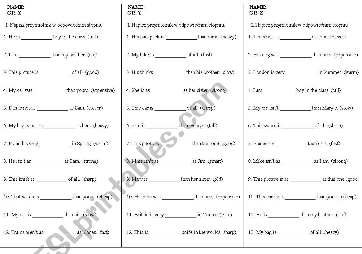 comparison of adjectives - test