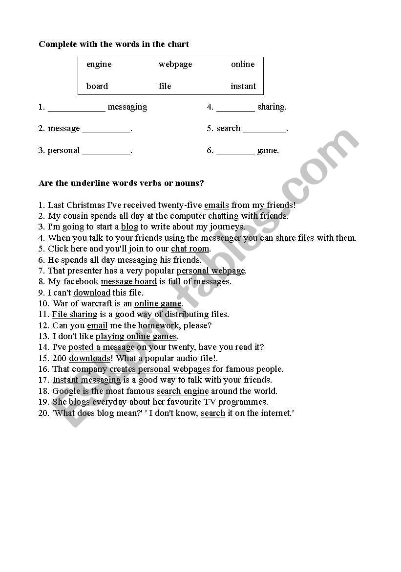 Some internet vocabulary worksheet