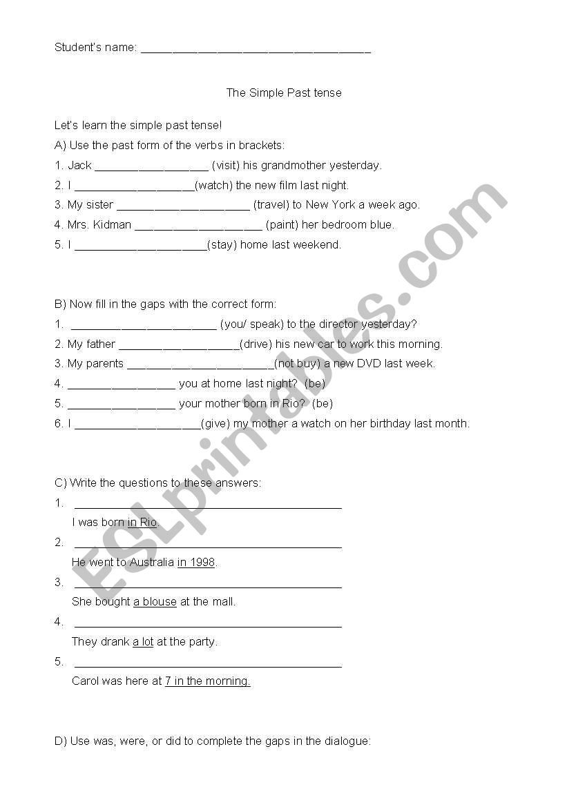 Past Simple worksheet