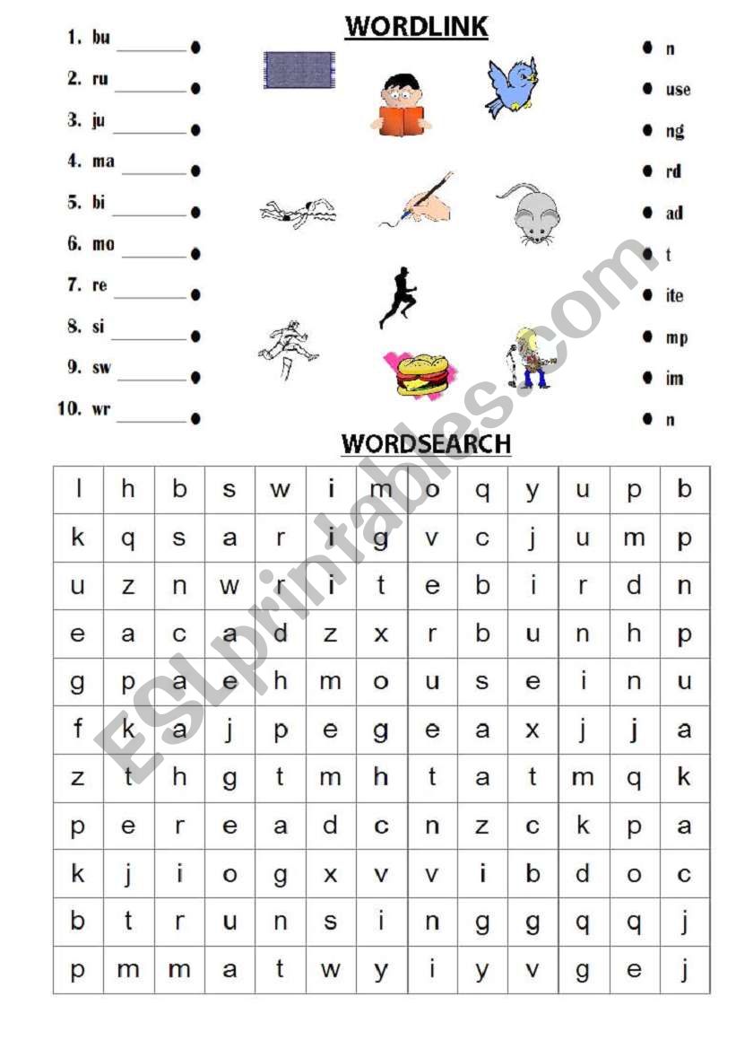 wordlink and wordsearch worksheet