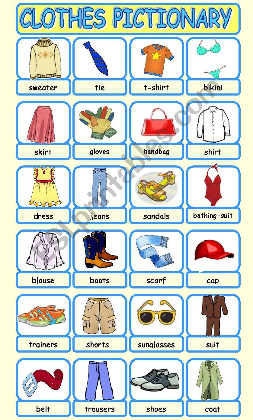 CLOTHES PICTIONARY worksheet