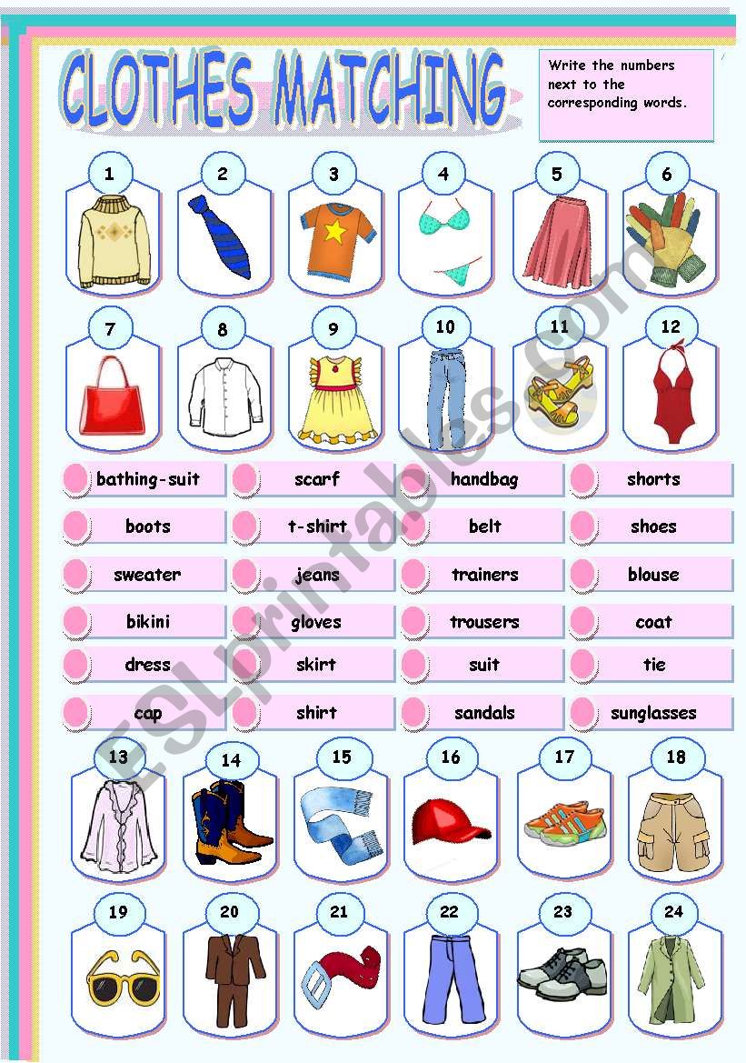 CLOTHES MATCHING EXERCISE worksheet