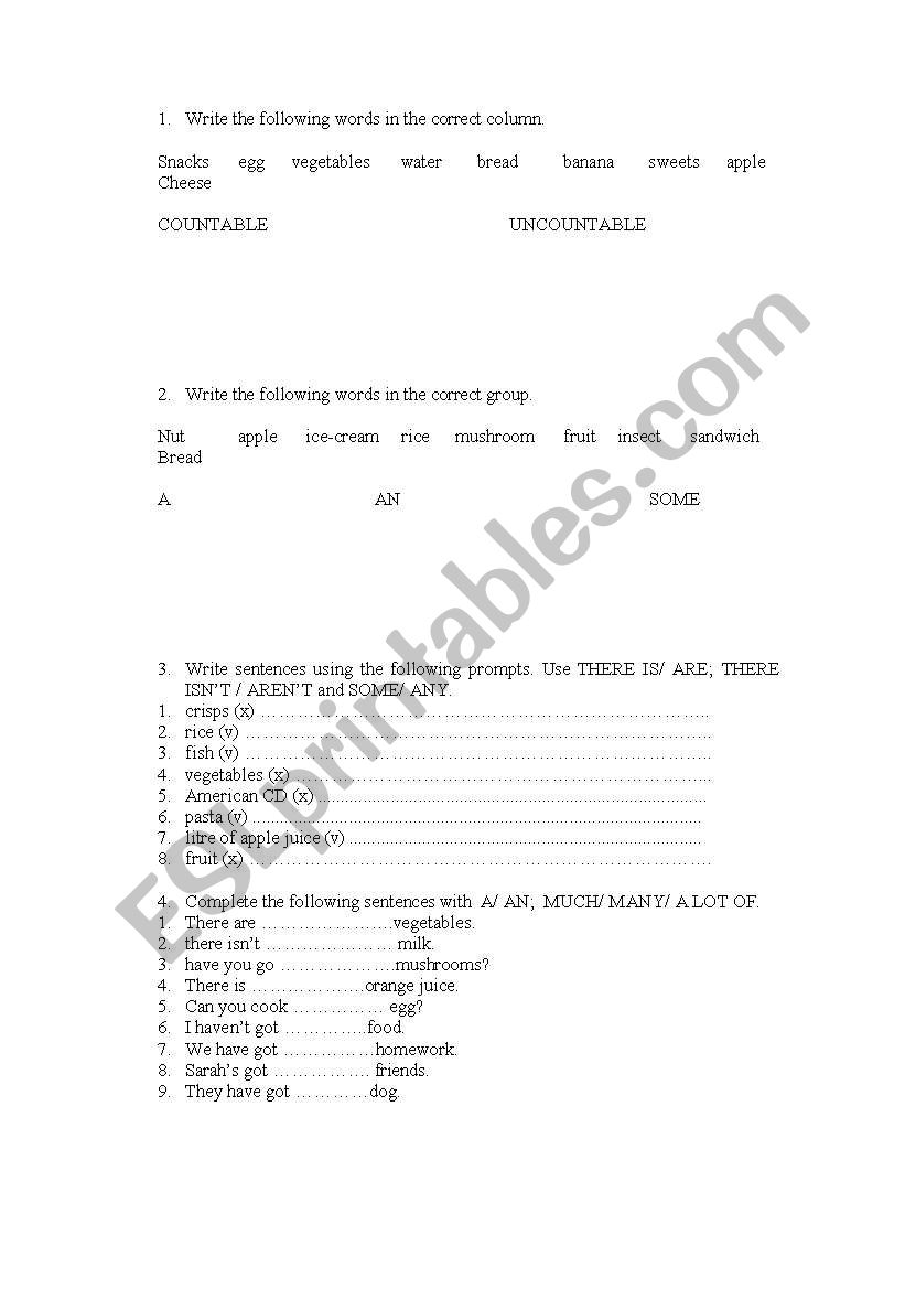 countable and uncountable worksheet