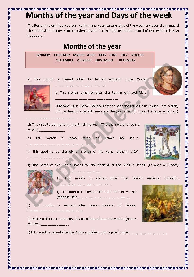Months of the year and days of the week - story