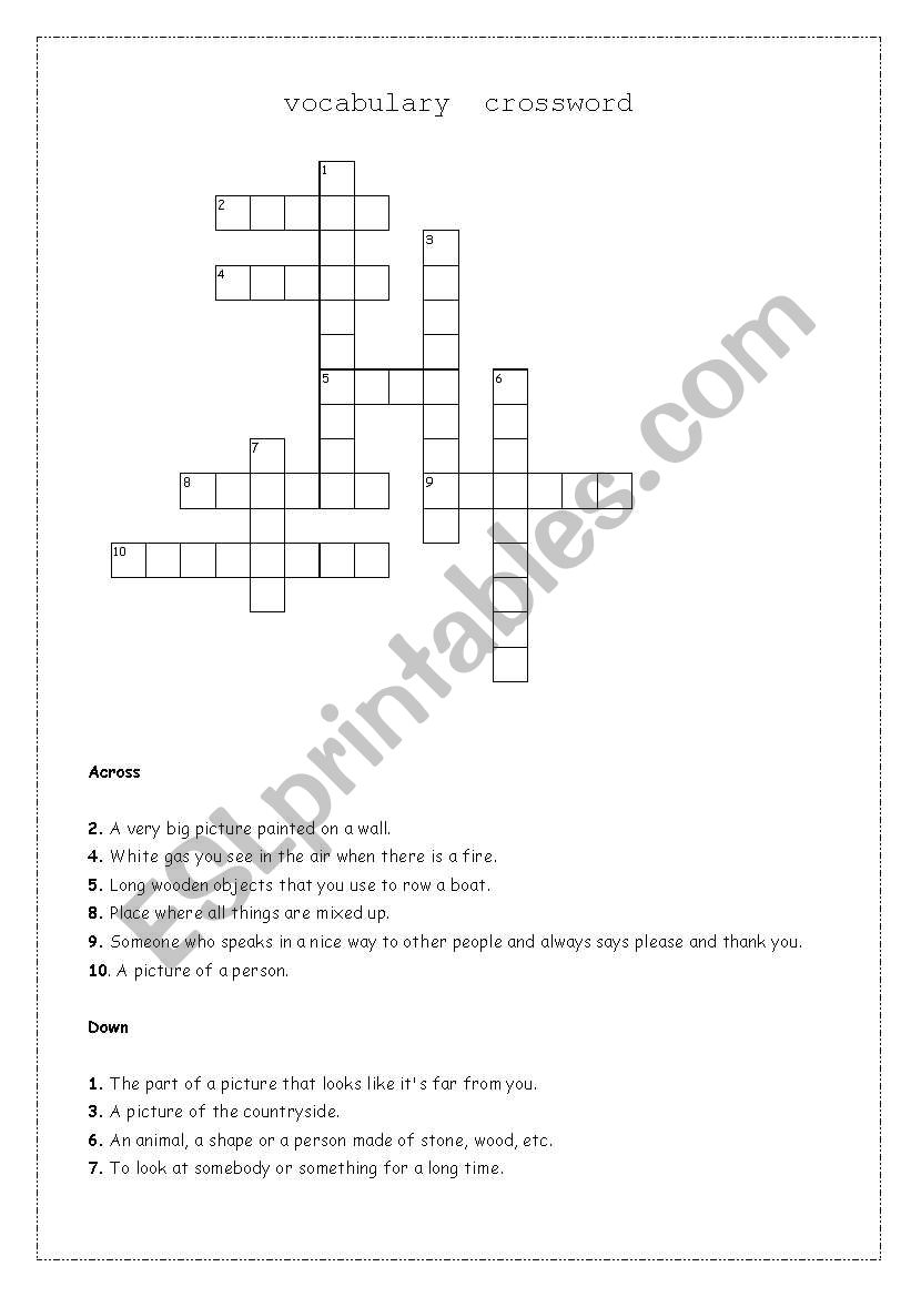 vocabulary crossword worksheet