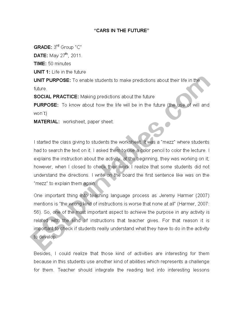cars in the future worksheet