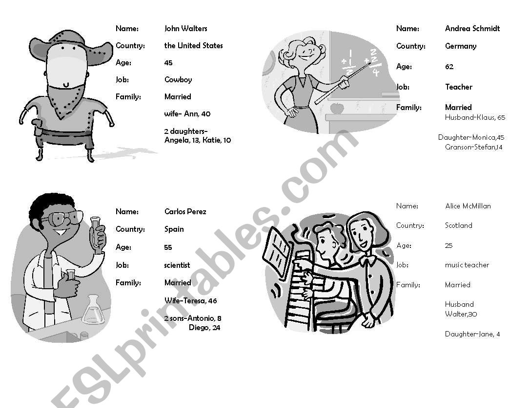 People Cards worksheet