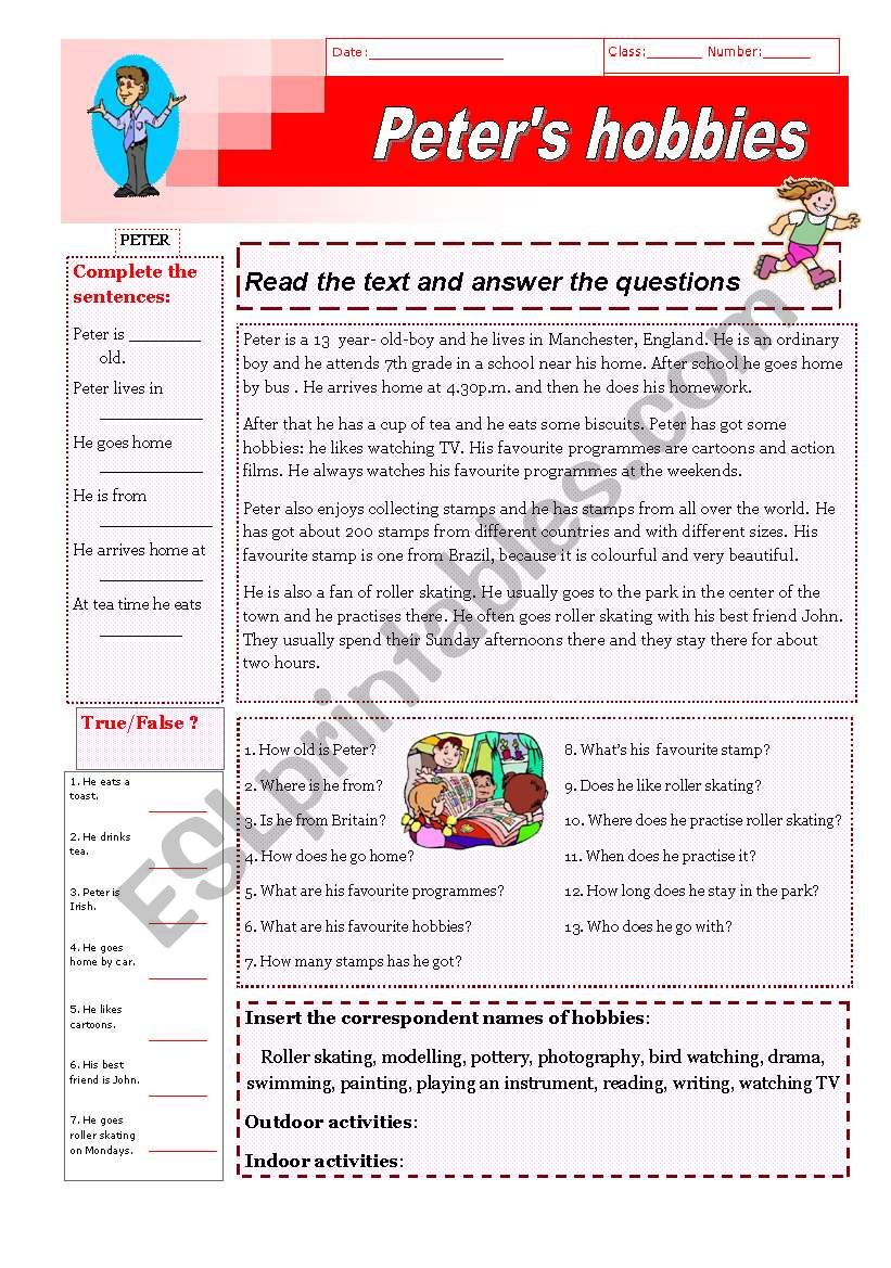 Peters hobbies (24.01.12) worksheet